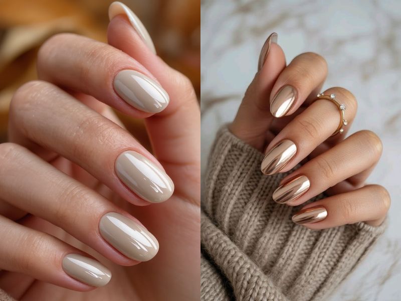 Chrome Sand Oval Nails