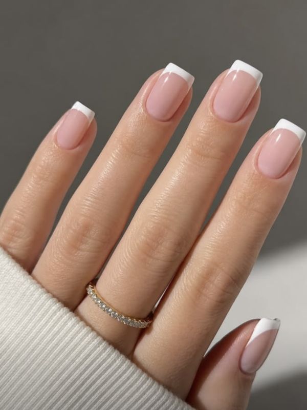 Classic White French on Rounded Square Short Acrylics