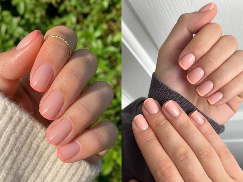 Coral French Tip Short Squoval Nails