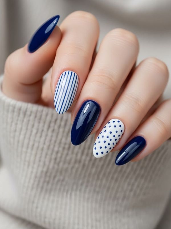 Deep Navy with White Nautical Stripes
