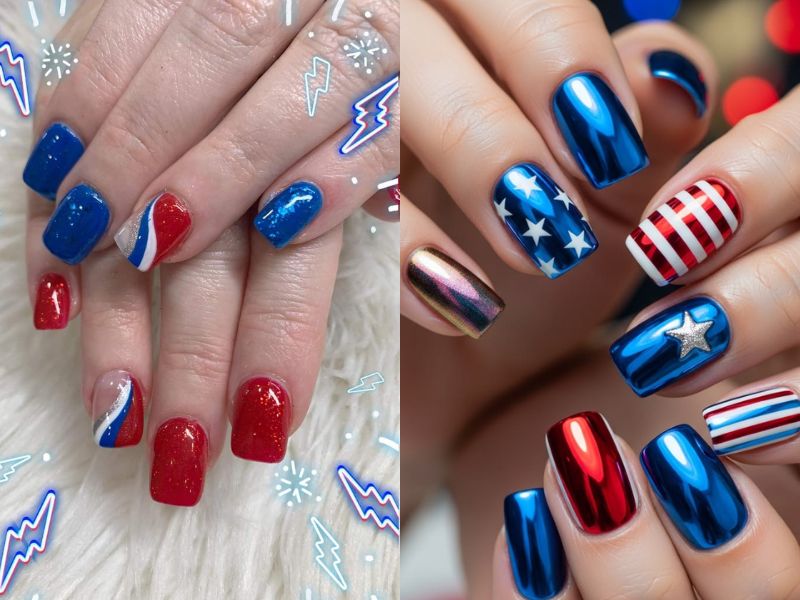 Glitter Stripe Celebration Nails