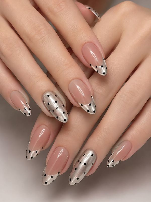 Glossy Nude with Chrome Accent Nail