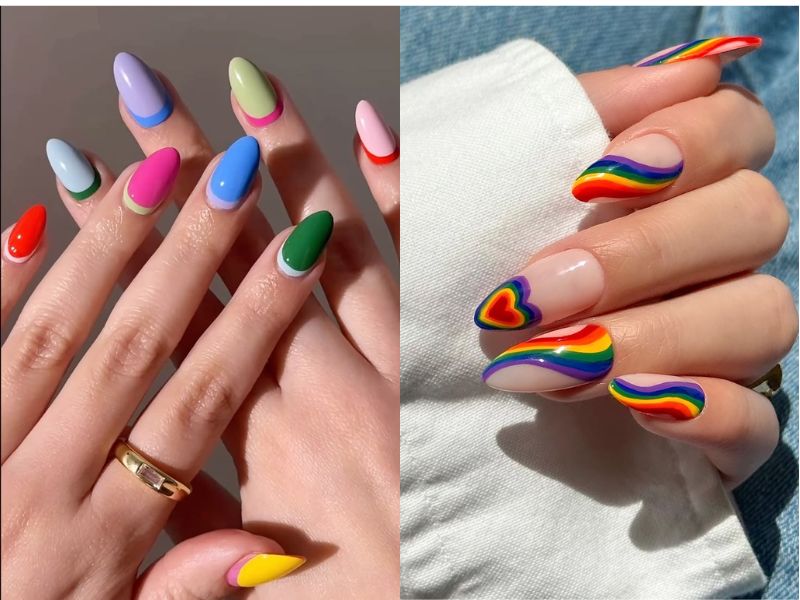 Long Coffin Nails with Mismatch Art
