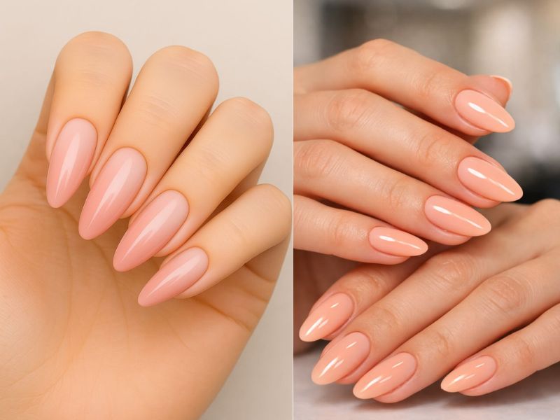 Milky Peach Almond Nails