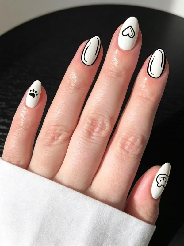 Minimalist Black Line Art Nails