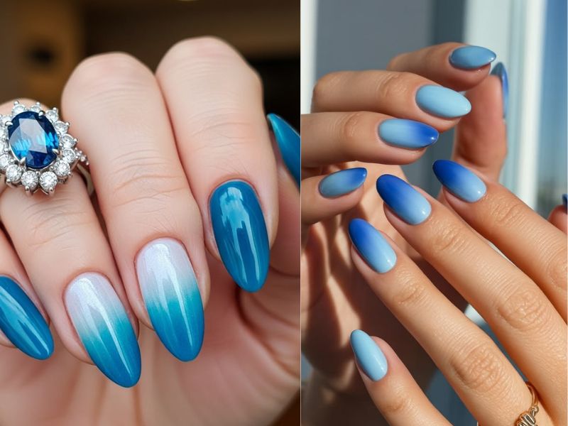 Ocean Blue Ombre Coffin Nails
