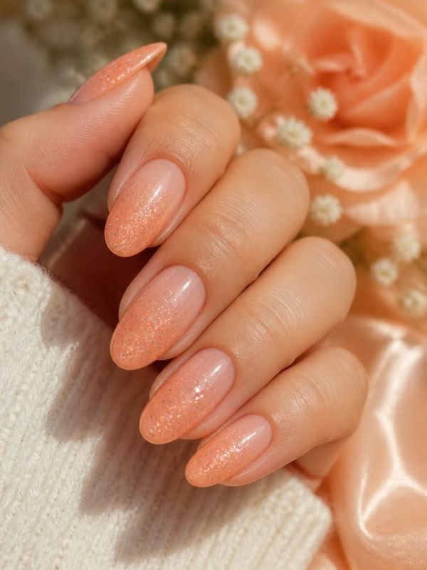 Peachy Nude with Subtle Glitter Gradient