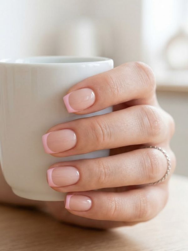 Sheer Pink Short Acrylics with Double French Tips