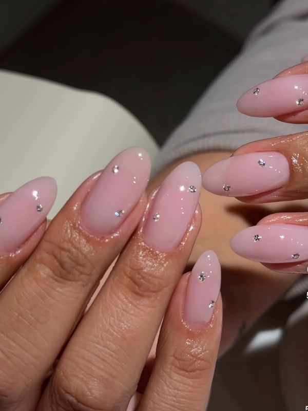 Sheer Pink with Scattered Rhinestones