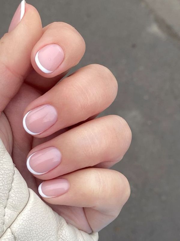 Short Acrylic French Tips with a Thin Outline