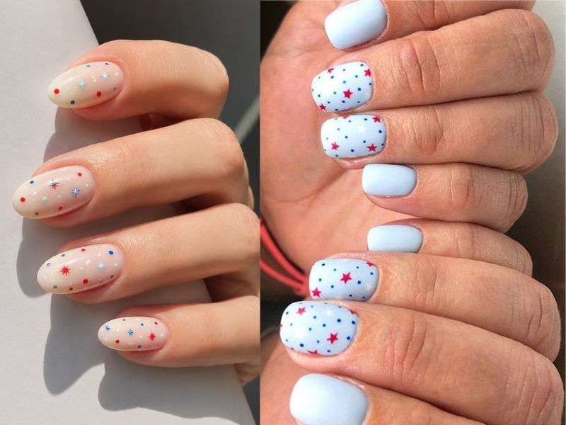 Short Oval Nails with Polka Dot Charm