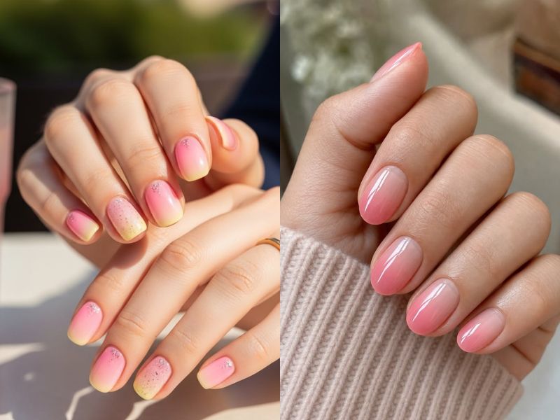 Sunset Glitter Short Round Nails