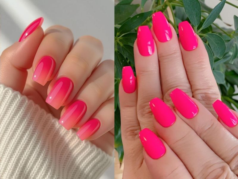 Watermelon Pink Square Nails
