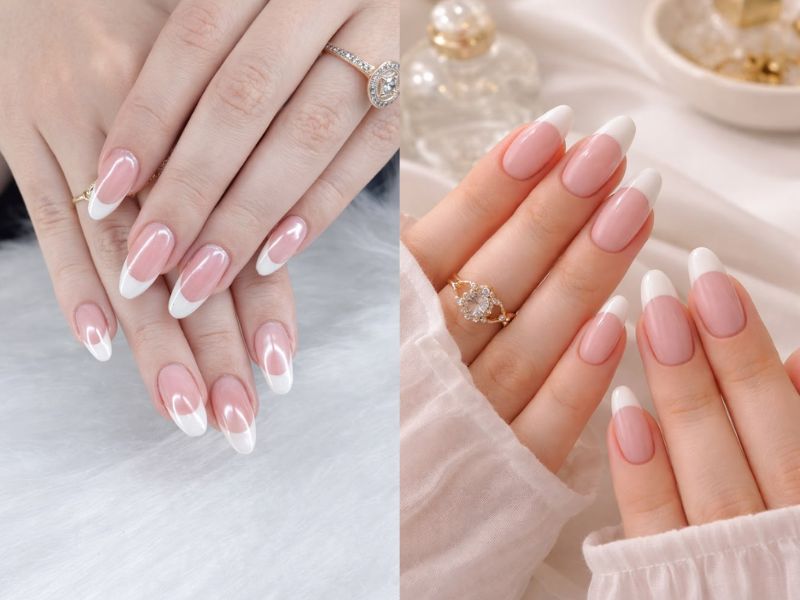 White Tip Almond With Chrome Glow