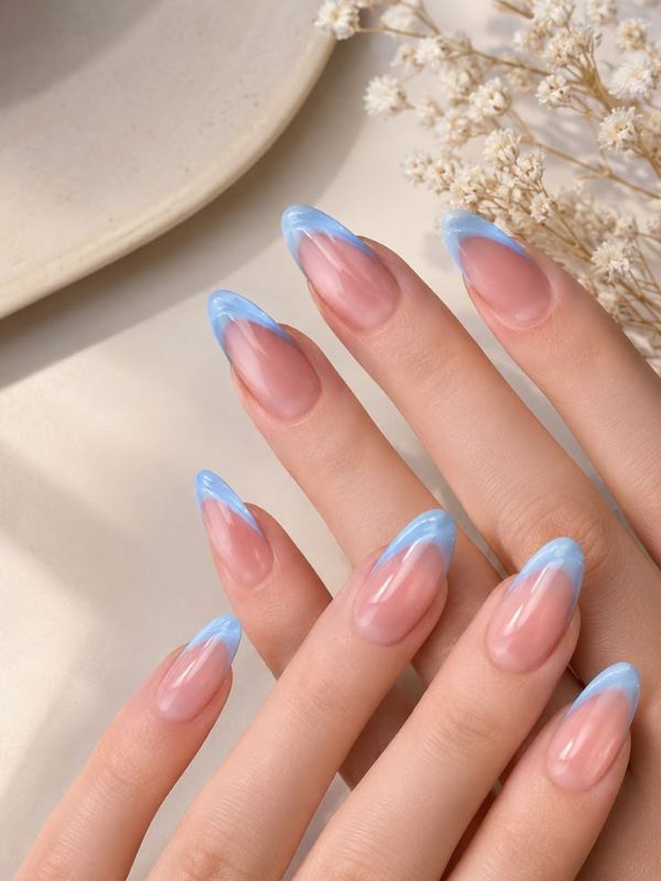 Baby Blue Coquette French Tips