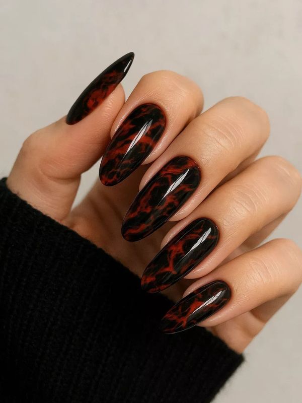 Black Base With Red Marble Swirls