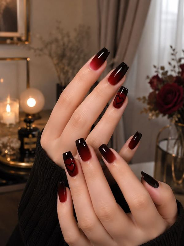 Black Ombre Nails Fading Into Red
