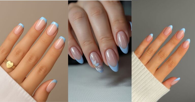 Blue French Tip Nails