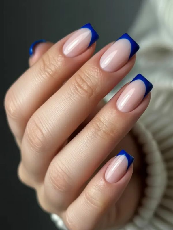 Blue Square French Tip Short Gel Nails