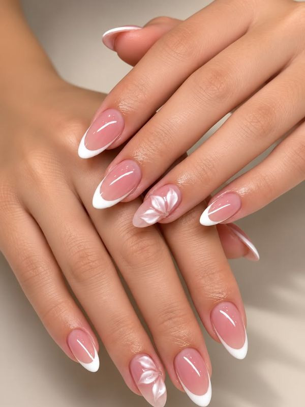 Classic White French Tips with Almond Shape