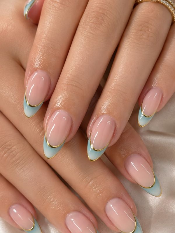 Colored French Tips with Nail Art Combinations