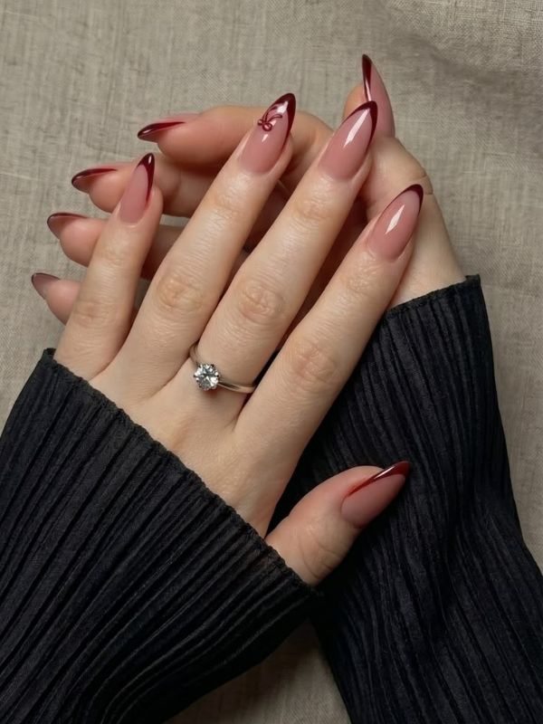 Deep Burgundy With Micro French Tips
