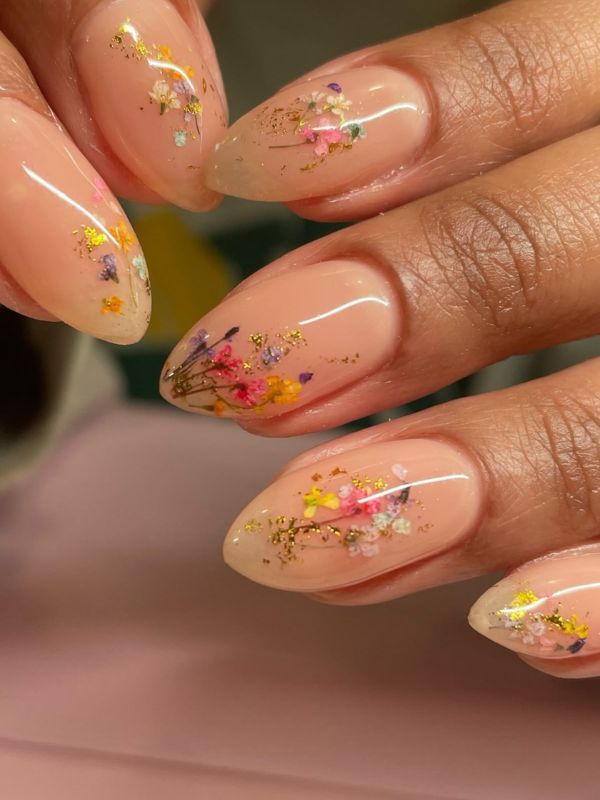 Floral French Tips with Hand-Painted