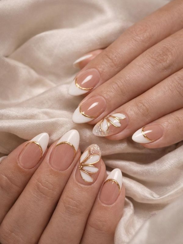 Glitter French Tips with Gold Accents