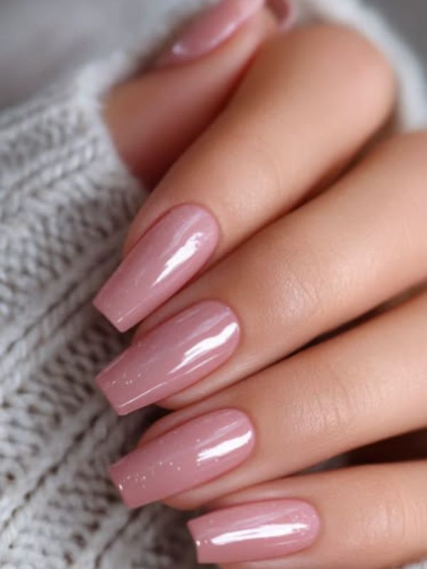 Glossy Ballet Pink Coffin Nails