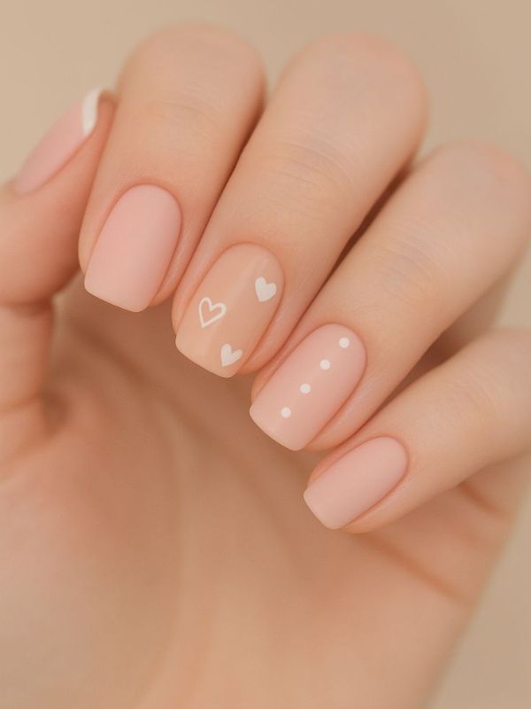 Glossy Nude with Chrome Accent Nail