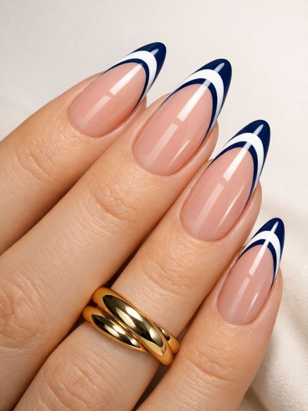 Light Blue Double French Tip Nails