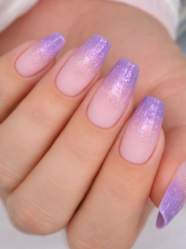 Lilac Glitter Gradient Nails