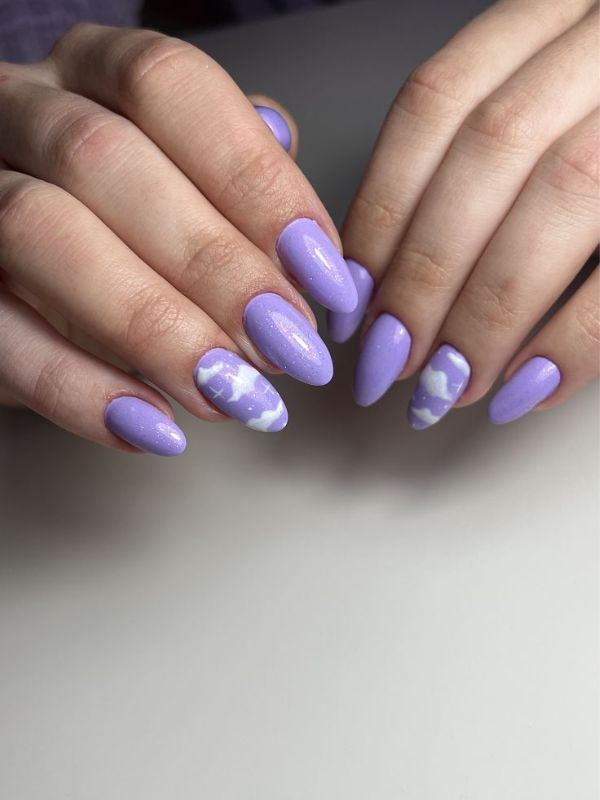 Lilac and White Cloud Nails