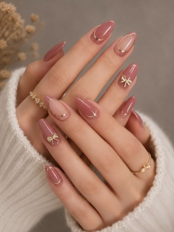 Mauve Glam With Rhinestone Cuticles