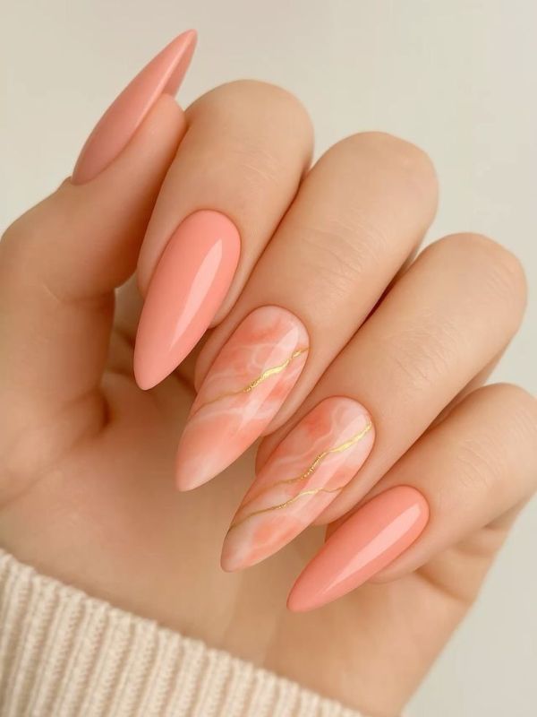 Milky Peach Almond Nails
