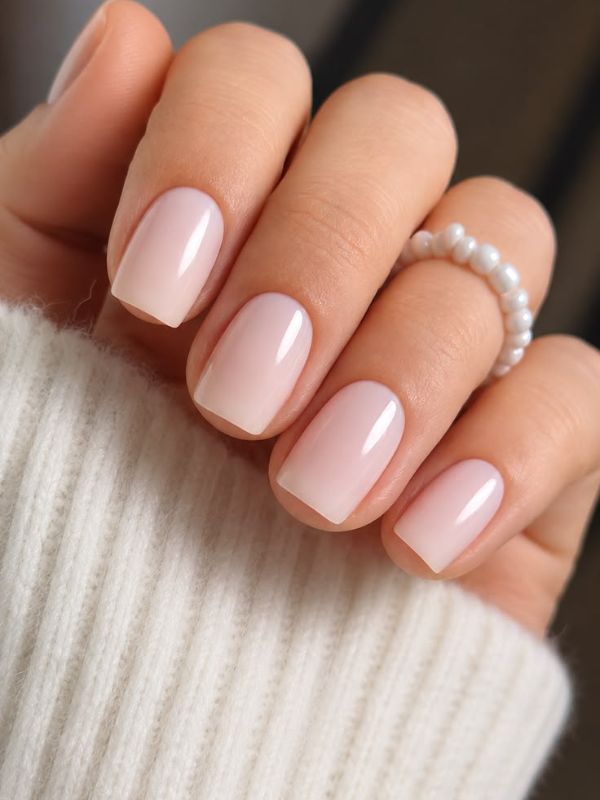 Milky Square Short Nails