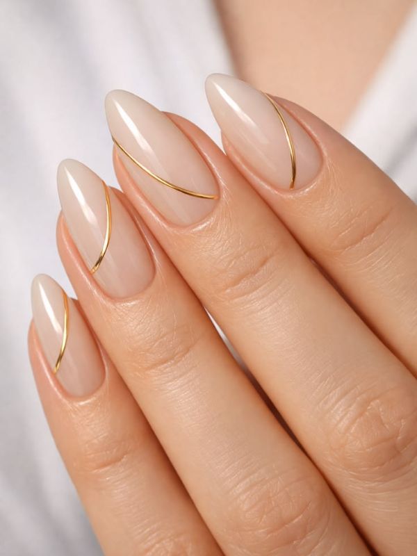 Minimal Gold Line Almond Nails
