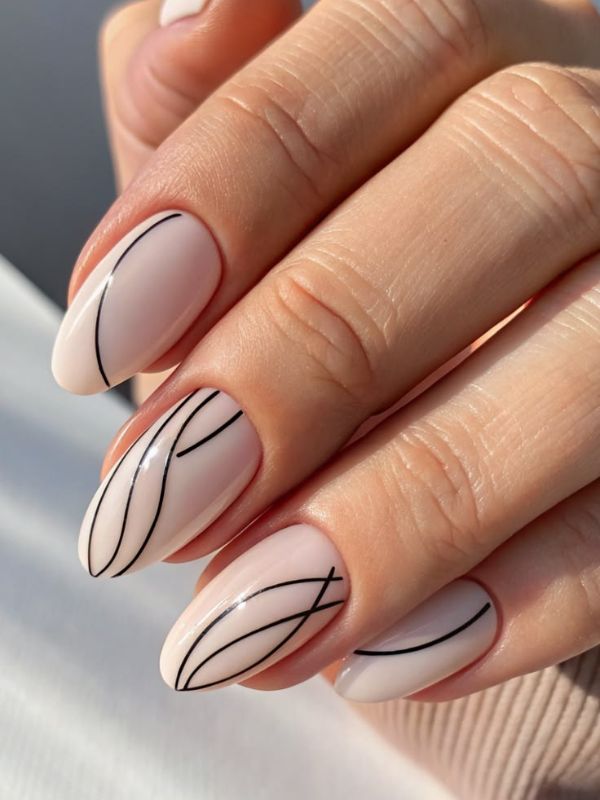 Minimal Line Art Builder Gel Nails