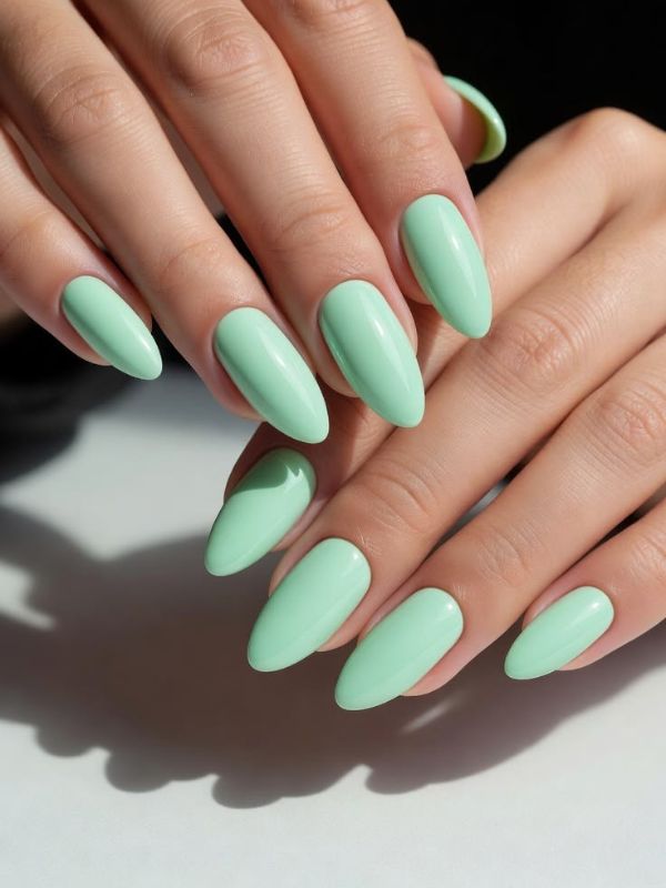 Mint Cream Almond Nails
