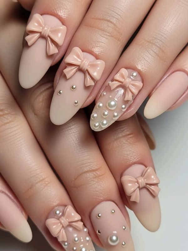 Nude Ballet Flats with Rhinestone Bow