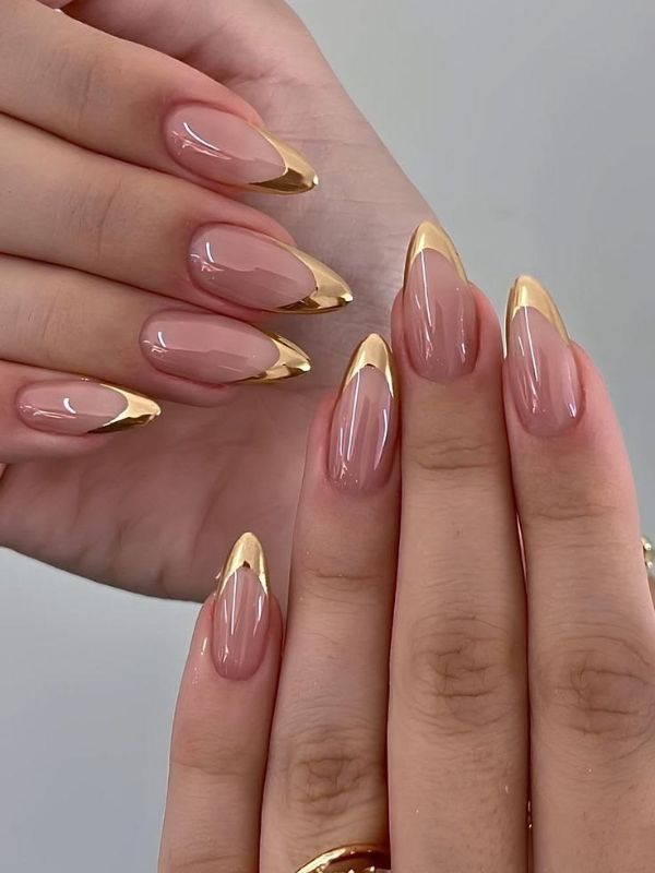 Nude Base With Gold Chrome Tips