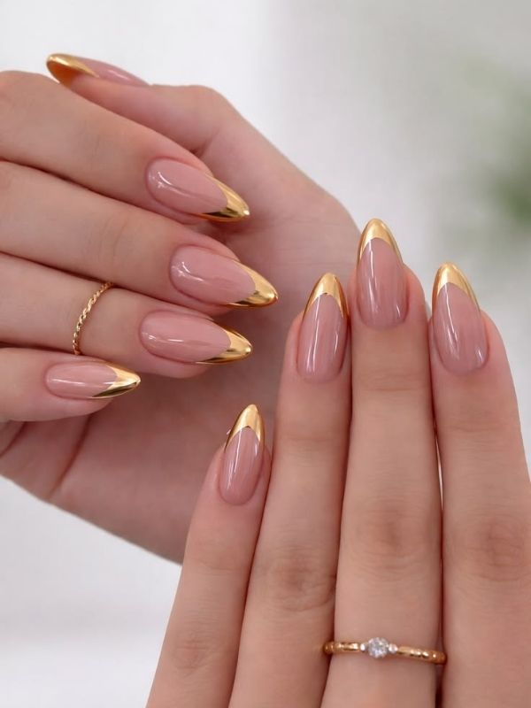 Nude Base with Gold Metallic Tips