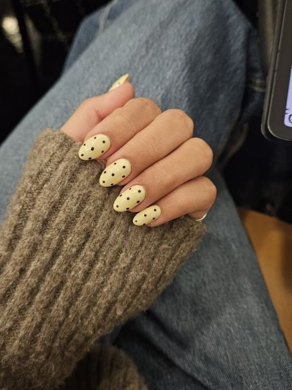 Pale Yellow with Simple Dot Pattern nail idea