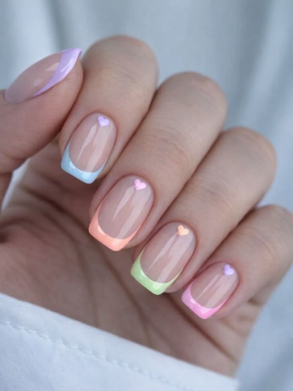 Pastel Rainbow Square Nails