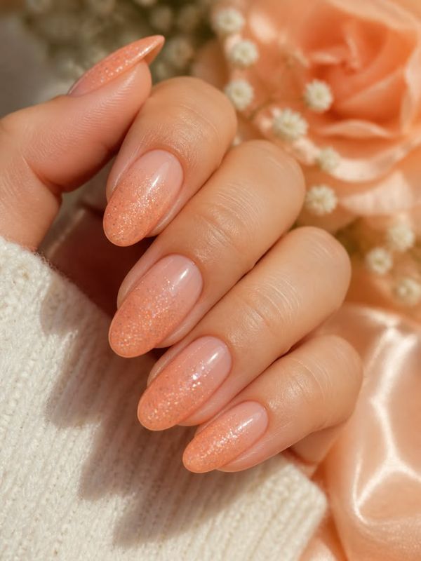 Peachy Nude with Subtle Glitter Gradient