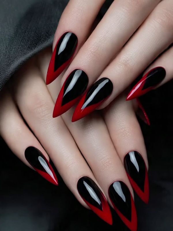 Red And Black Split Nails