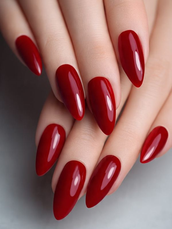 Red Builder Gel Stiletto Nails