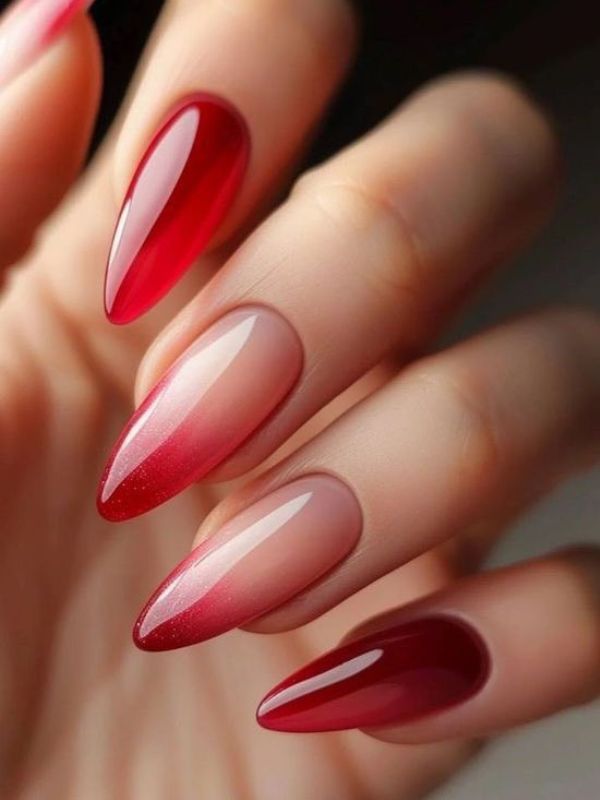 Red Builder Gel Stiletto Nails