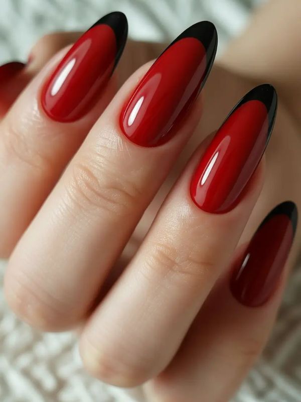 Red French Tips With Black Outline