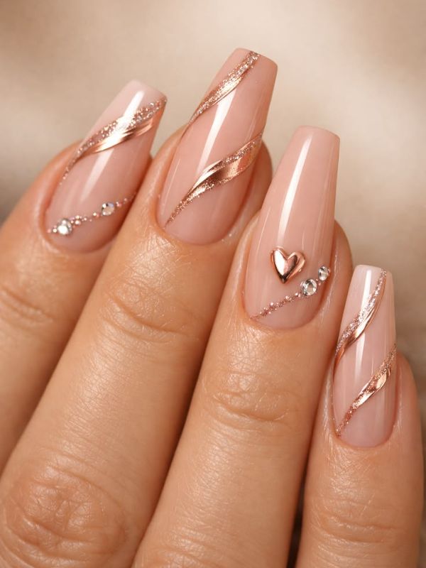 Rose Gold Chrome Coffin Nails